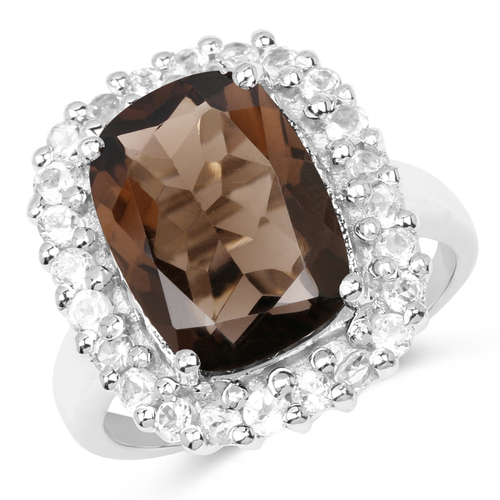 6.44 Carat Genuine Smoky Quartz & White Topaz .925 Sterling Silver