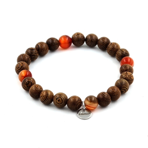 Banded agate + wood Bracelet 8 mm Beads.