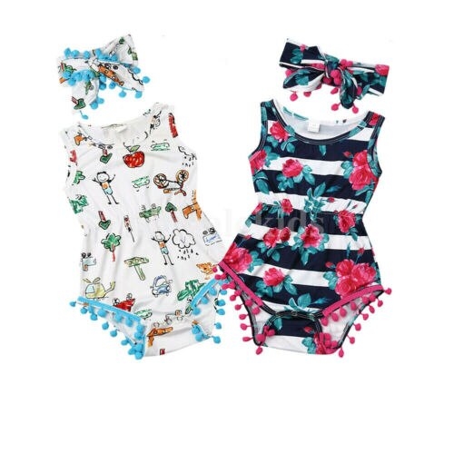 2PCS Newborn Baby Girls Tassel Romper Bodysuit