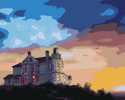 Zuty - Paint by Numbers - MANSION AND SUNSET (D. RUSTY RUST), 40x50 cm