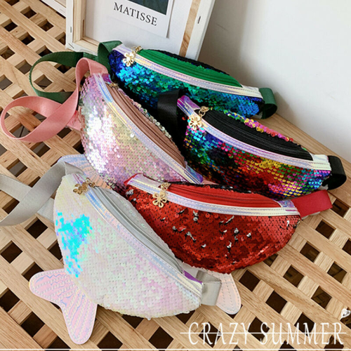 Women Girls Waist BAGS Sequined Fanny Pack Belt