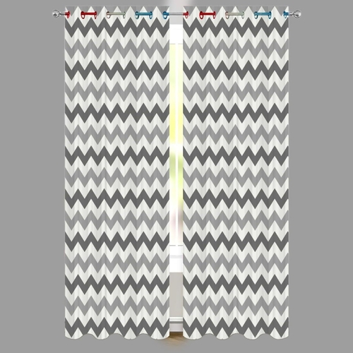 GREY Zigzag Digital Printed Polyester Fabric Curtains for Living