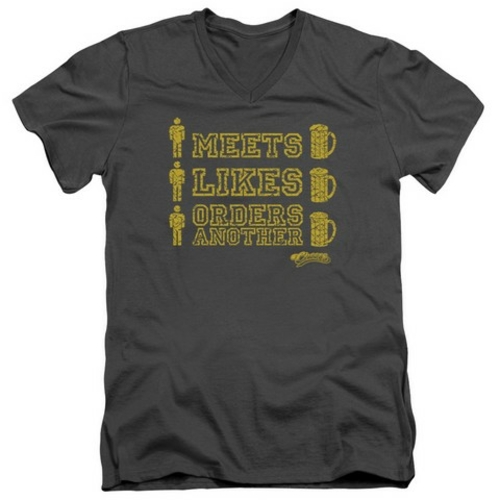 Trevco Cheers-Man Meets Beer - Short Sleeve Adult 30-1 V-Neck Tee - Ch