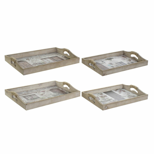 Tray DKD Home Decor 40,5 x 30 x 6 cm Grey Brown MDF Wood (2 Units)