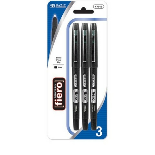 Bazic 17016  Fiero Black Fiber Tip Fineliner Pen (3/Pack)  Case of 24