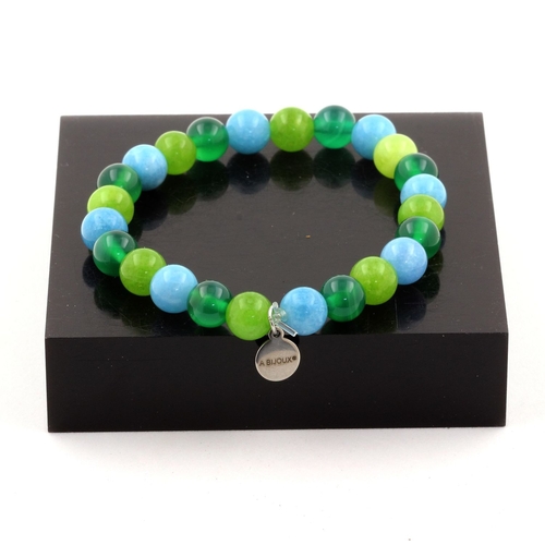 Green Agate + Blue Chalcedony + Peridot Bracelet 8 mm Beads.