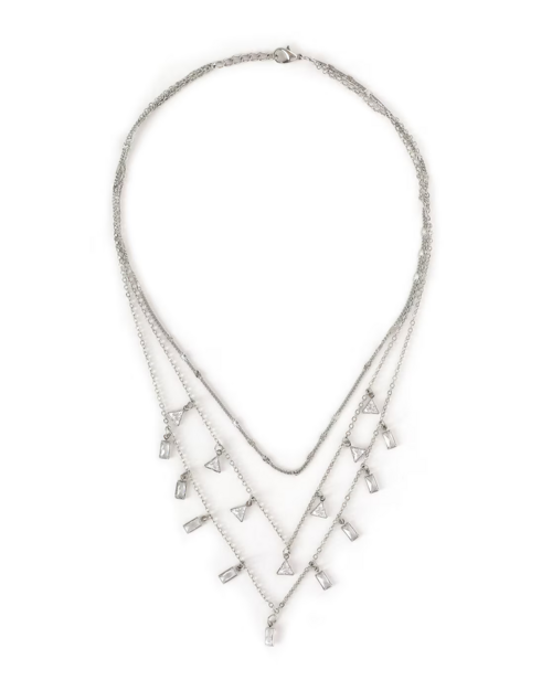 Women Silver-Plated American Diamond-Studded Layered Necklace