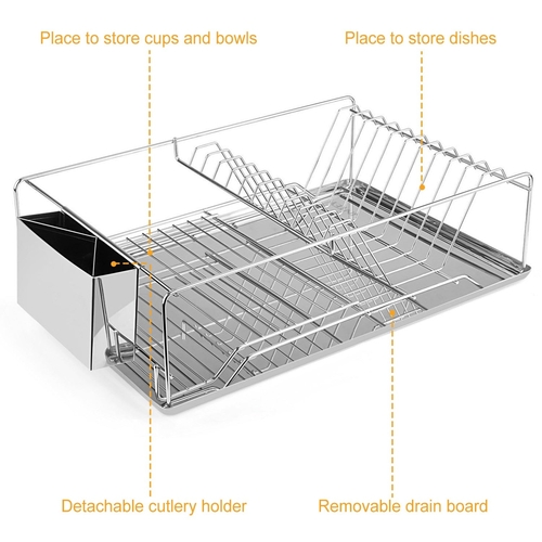 Dish Drying Rack Stainless Steel Dish Rack w/ Drainboard Cutlery