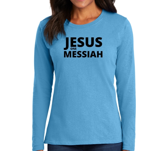 Womens Long Sleeve Graphic T-shirt - Jesus one Messiah Black
