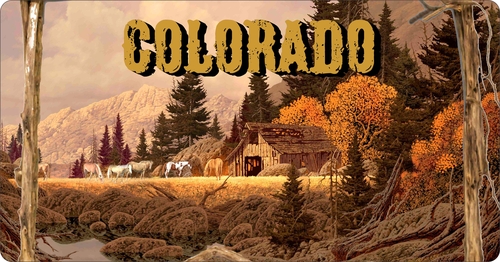 License Plate Travel Poster Art Grazing Horses Colorado