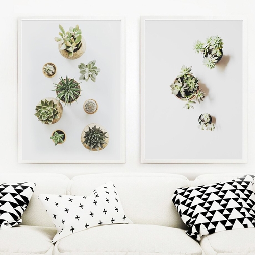 Green Cactus Plant Flower Wall Art Canvas