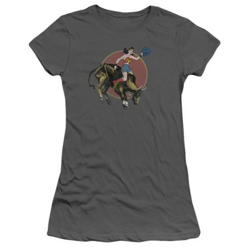 Trevco Jla-Bull Rider Short Sleeve Junior Sheer Tee- Charcoal - Medium