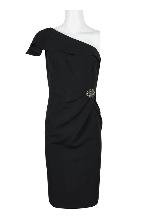 Alex Evenings Flutter One Shoulder Embellished Gathered Side Solid