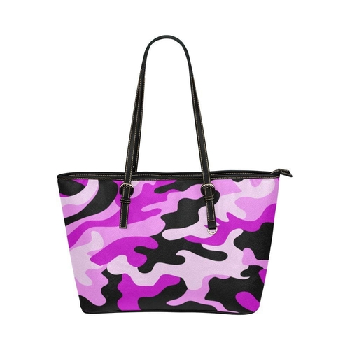 Large Leather Tote Shoulder Bag - Pink Camo Black T063945