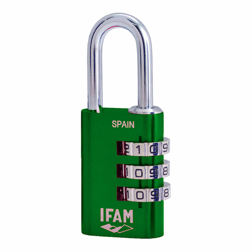 Combination padlock IFAM Combi30 Green Aluminium Chrome-plated steel