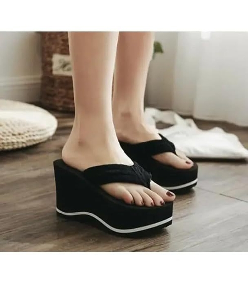 Women's and Girl's Black Thong Type Wedge Heel Sandal's (Size-UK-8)