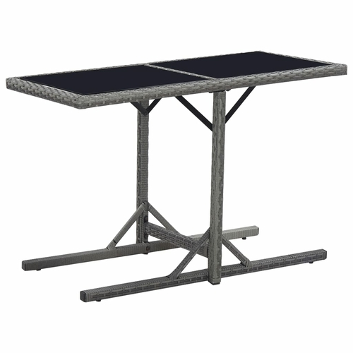 Garden Table Black 43.3"x20.9"x28.3" Glass and Poly Rattan
