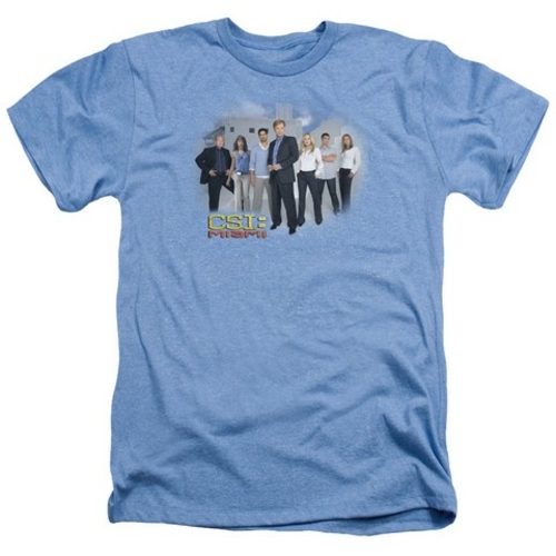Trevco Csi-Miami Cast - Adult Heather Tee - Light Blue, Large