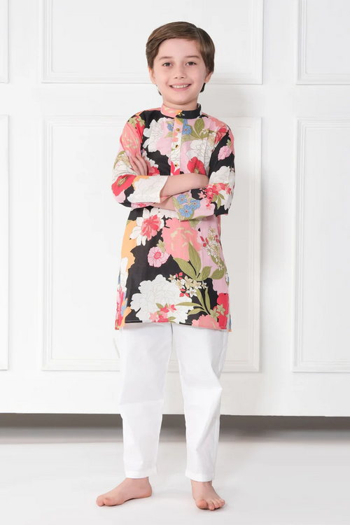 BOYS MULTICOLOR STRAIGHT KURTA PANT SET (SIZE-3-4yr)