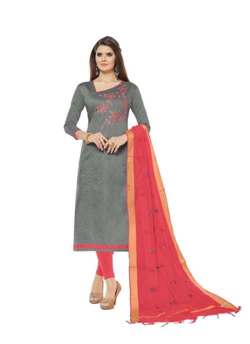 Generic Women's Slub Cotton Salwar Material (Ash ,