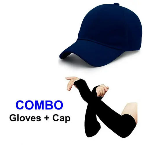 Caps & gloves combo |plain blue cap|arm sleeves with cap|cotton black