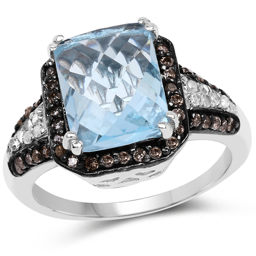 4.33 Carat Genuine Swiss Blue Topaz, Champagne Diamond & White Diamond