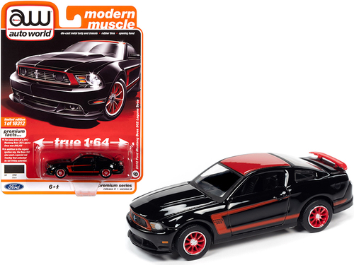 2012 Ford Mustang Boss 302 Laguna Seca Black and Red with Red Wheels