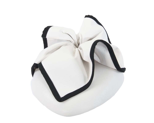 White & black leather racing pillbox fascinator