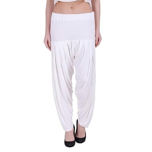 Womens White Cotton Plain Patiala | Free Size
