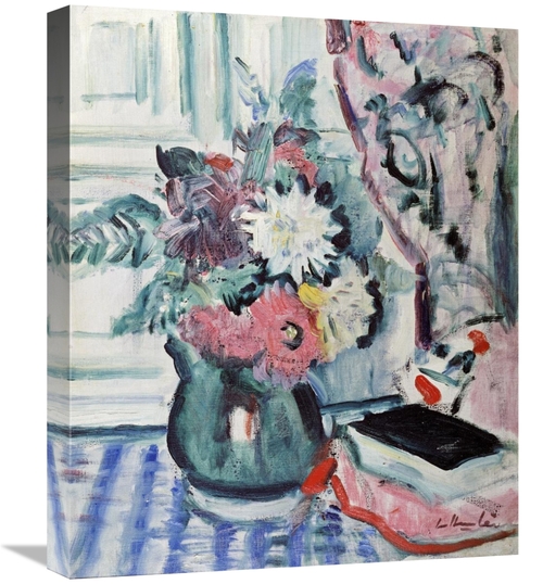 Global Gallery GCS-266607-22-142 22 in. Mixed Dahlias in a Green Vase 