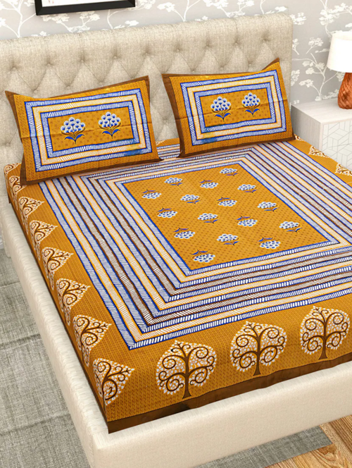 Elegant Mustard Printed Bedsheet for Home Décor