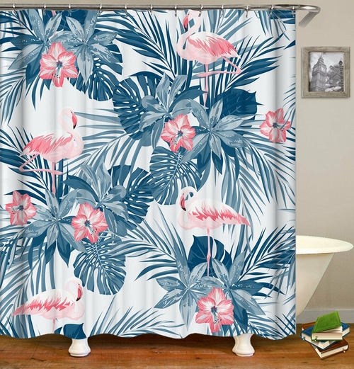 Bright Flamingo And Tropical Green Shower Curtain