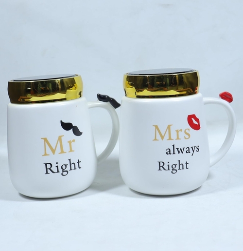 Designing Ceramic Glass Mirror Coffee Mug Set with Mr. & Mrs. Patterns