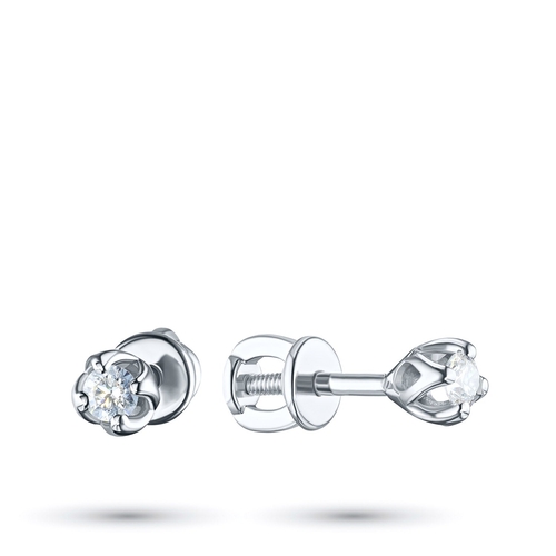 Sterling Silver Earring Studs with 2 Round-Cut Lab-Created Diamonds