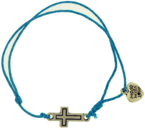 Solid Rock Jewelry 144720 Blue Cotton Adjustable Friendship with Cross