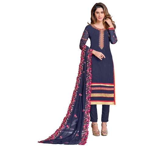 Georgette Fabric Navy Blue Color Dress Material