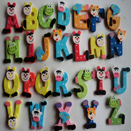 New 26pcs Wooden Cartoon Alphabet A-Z Magnets