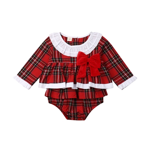 Xmas Toddler Newborn Baby Girl Boys Bodysuits Bow