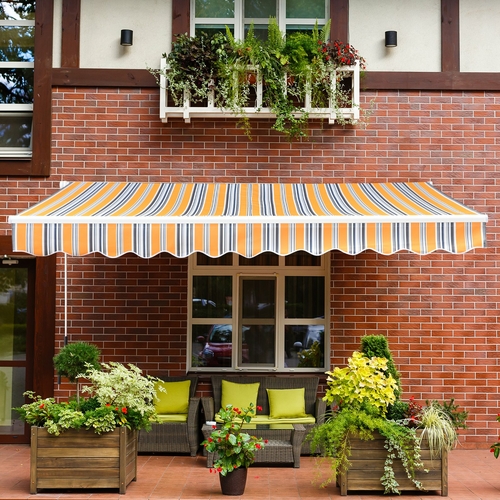 Outsunny 13'x8' Manual Retractable Patio Awning Water-resistant Sun