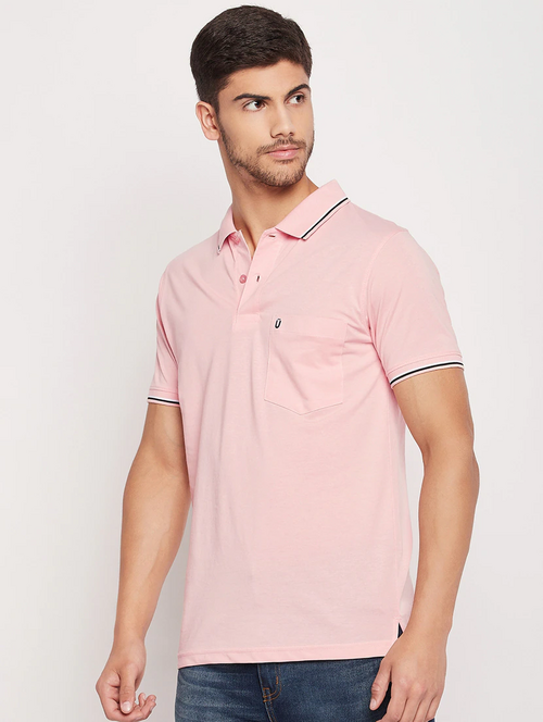 Polo Neck Solid Polo T-Shirt Striped Sleeve And Collar (Size-L)