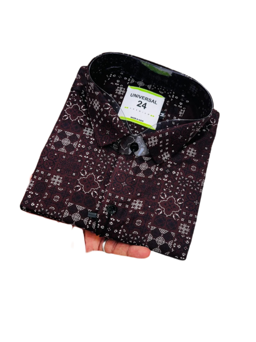 Men's Printed Full Sleeves Regular Fit Shirt  Maroon