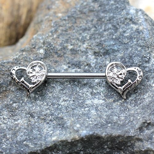 316L Stainless Steel Jeweled Lovely Heart Nipple Bar