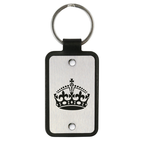 Leather keychain with stainless steel plate – Crown