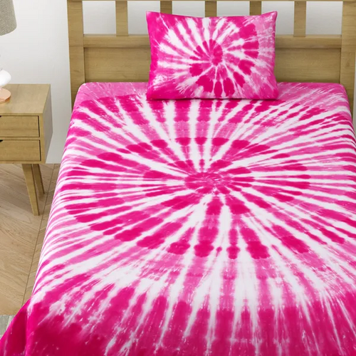Pink Jaipuri 100% Cotton Single Badsheet with one Pillow Cover (Size