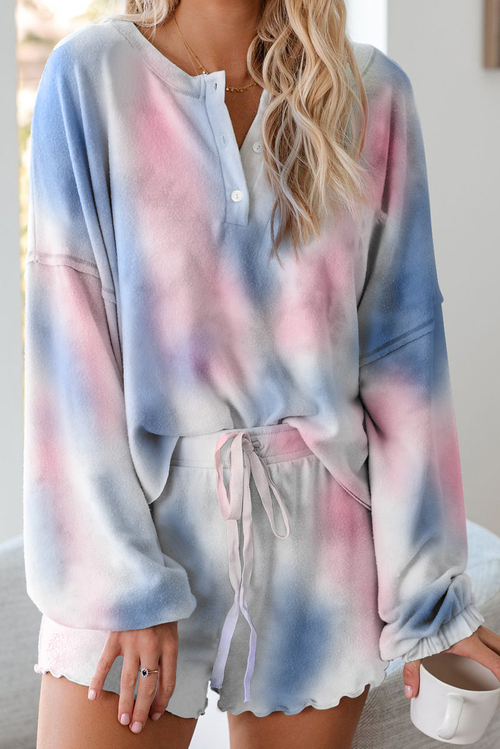 Blue Tie Dye Knit Pajamas Set