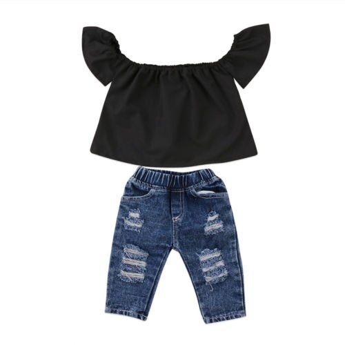 Toddler Kids Baby Girls Off Shoulder Tops Denim