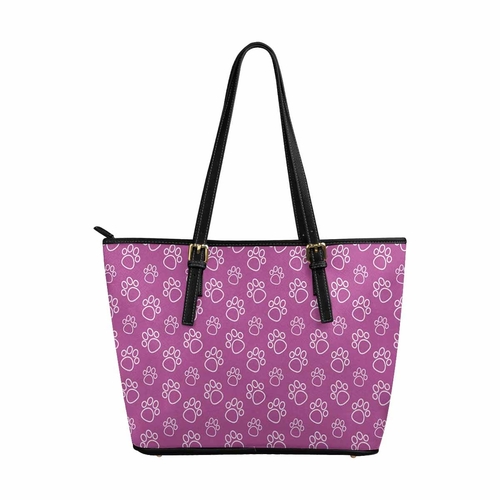 Large Leather Tote Shoulder Bag - Paws Fuschia Pink Handbag