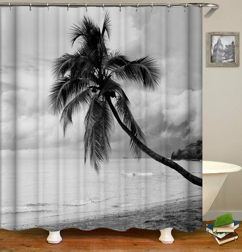 Black And White Coconut Tree Shower Curtain