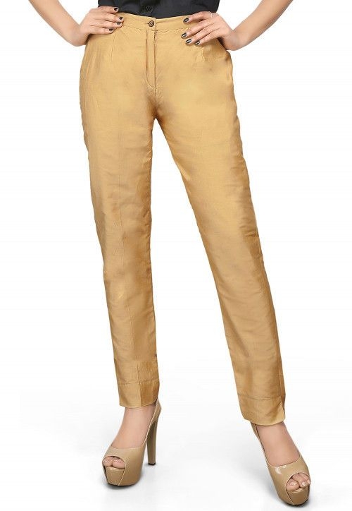 Cotton Silk Straight Pant in Beige (Size-36) (Color-BEIGE)
