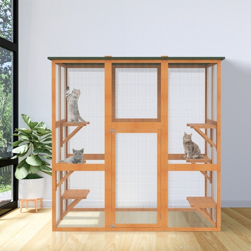 PawHut Large Wooden Outdoor Cat Enclosure Cage Pet House Catio Play